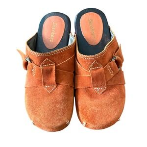 Skechers Vintage Burnt Orange Suede‎ Wooden Clogs Mules Boho Studded Size 7Shoes